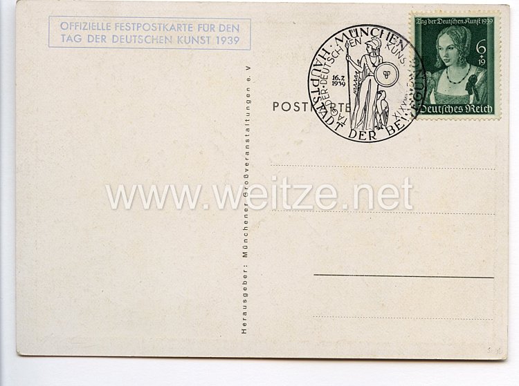 III. Reich - farbige Propaganda-Postkarte - " Tag der Deutschen Kunst München 14.-16. Juli 1939 " Bild 2