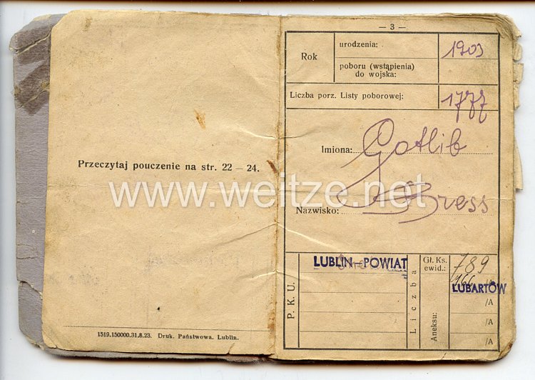 III. Reich - Dokumentengruppe für einen Mann des Jahrgangs 1903 Barki/Lublin Polen Bild 2