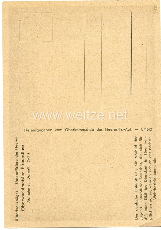 Heer - Propaganda-Postkarte von Ritterkreuzträger Oberwachtmeister Pfreundtner Bild 2
