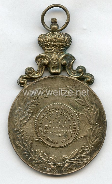 Belgien Preis-Medaille "Concours de Chant Individuel ... 2. Prix ... Avril 1914" Bild 2
