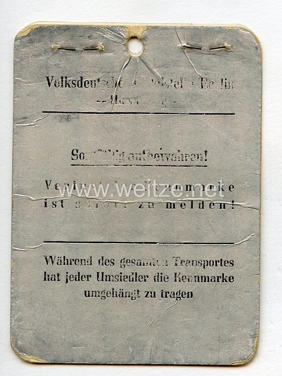 III. Reich - Kennkarte " Deutscher Umsiedler " für eine Frau  Bild 2