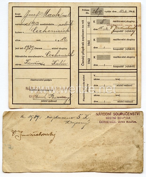 III. Reich - Tschecheslowakei - Narodni Sourucenstvi ( NS ) - Mitgliedsausweis für einen Jungen des Jahrgangs 1913 Bild 2