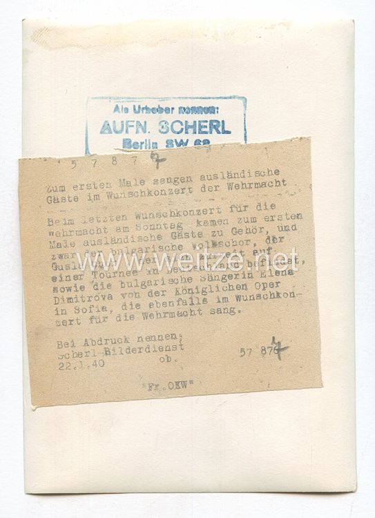 3. Reich Pressefoto: Zum ersten Male saugen ausländische Gäste im Wunschkonzert der Wehrmacht 22.1.1940 Bild 2