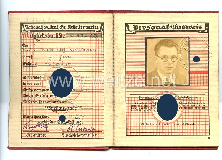 NSDAP - Mitgliedsbuch für einen Mann aus Alphausen Bild 2