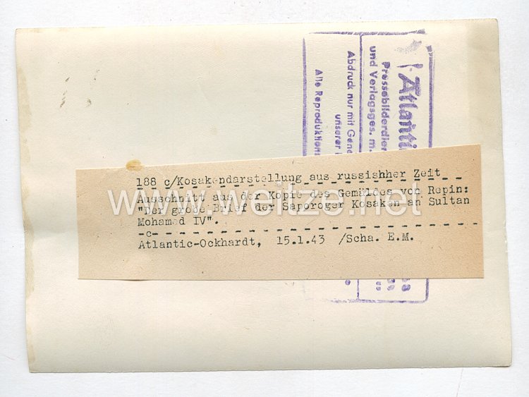 3. Reich Pressefoto: Kosakendarstellung aus russischer Zeit 15.1.943 Bild 2