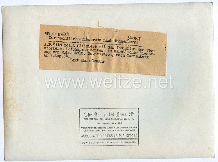 III. Reich Pressefoto: Der nächtliche Trauerzug nach Tannenberg 7.8.1934 Bild 2