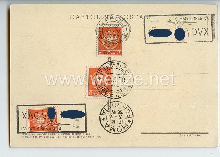III. Reich - farbige Propaganda-Postkarte - " Hitler - Mussolini 3.-9. Mai 1938 in Rom " Bild 2