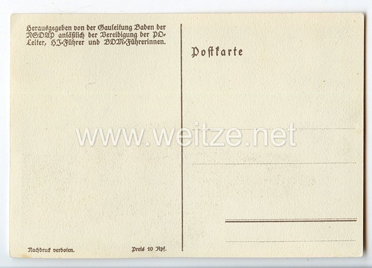 III. Reich - farbige Propaganda-Postkarte - " 14. Parteigründungstag 24.u.25.Febr.1934 - Dem Führer die Treue ! " Bild 2