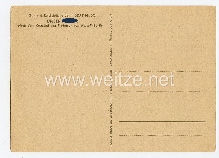 III. Reich - Propaganda-Postkarte - " Adolf Hitler - Unser Führer " Bild 2