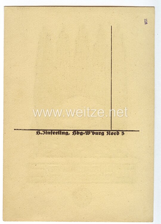 III. Reich - farbige Propaganda-Postkarte - " Wilhelmsburger Deichdenkmal 1333-1933 " Bild 2