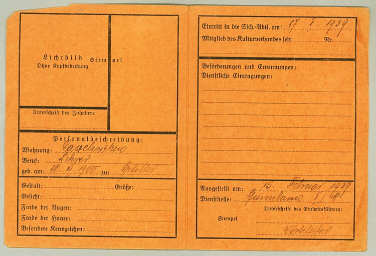 III. Reich - Memeldeutsche Sicherheits-Abteilung Kreis Heydekrug - Ausweis Bild 2