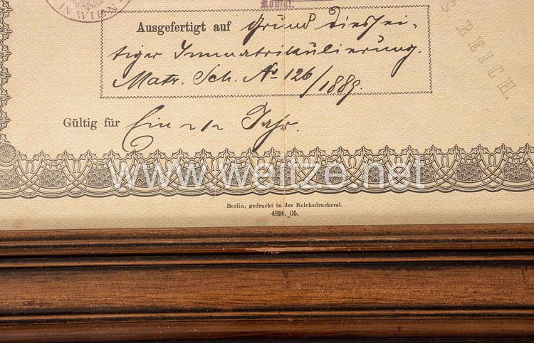 Deutsches Reich Pass für "Wilma Voigt" ausgestellt vom "Kaiserlich Deutsches Konsulat in Wien" Bild 2