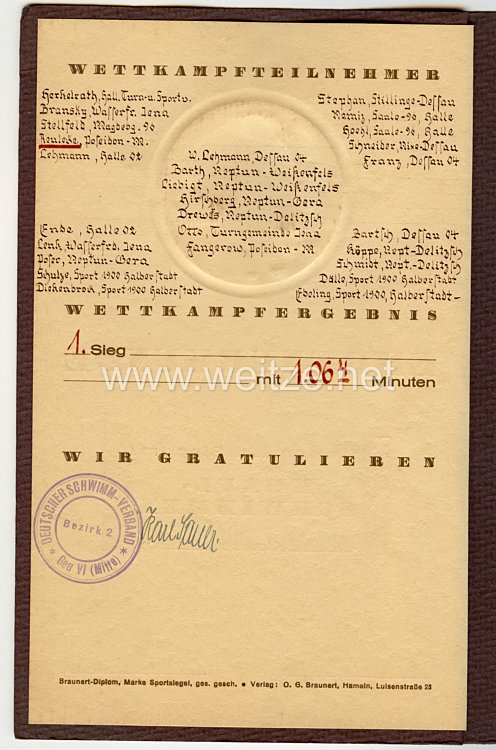 Olympiade 1934 - Ehrenurkunde in Urkundenmappe Bild 2