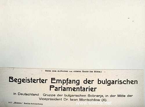 1.Weltkrieg Pressefoto "Begeisterter Empfang der bulgarischen parlamentarier in Deutschland" Bild 2