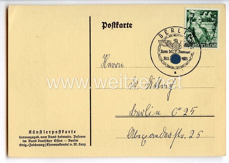 III. Reich - Propaganda-Postkarte - " Bund heimattreuer Posener " Bild 2