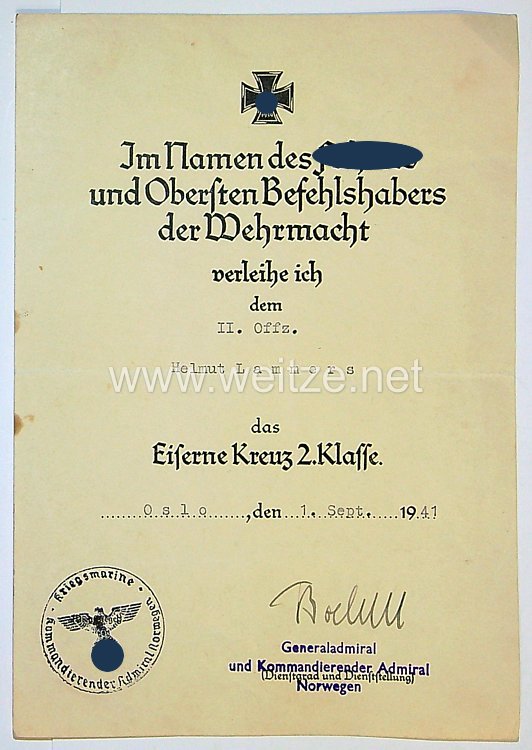 Urkundengruppe Eisernes Kreuz 2. Klasse und Kriegsverdienstkreuz 2. Klasse Bild 2