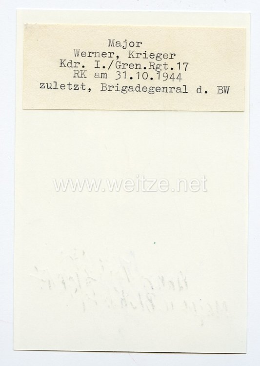 Heer - Nachkriegsunterschrift von Ritterkreuzträger Werner Krieger Bild 2