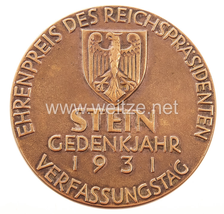 Weimarer Republik Nichttragbare Auszeichnungsmedaille "Ehrenpreis des Reichspräsidenten" in Bronze , 1931 Bild 2