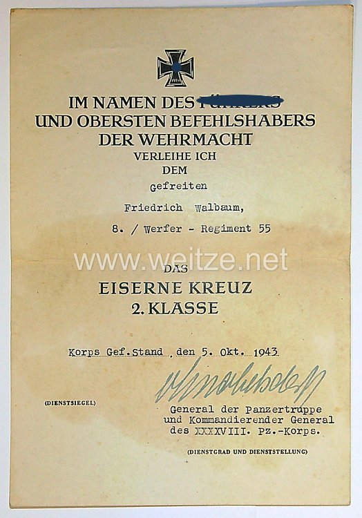 Heer - Urkundengruppe vom Gefreiten des 8./Werfer- Regiment 55, Seltene Einheit! Bild 2