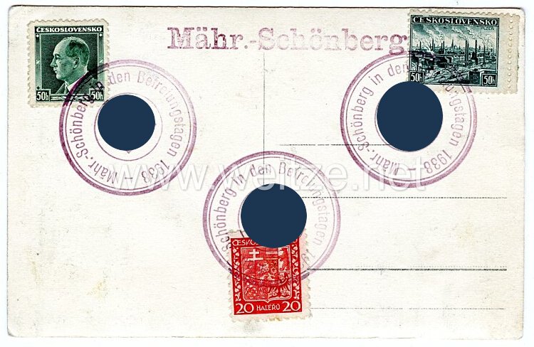 III. Reich - Propaganda-Postkarte mit Hakenkreuz als aufgehende Sonne - "Mähr. Schönberg" Bild 2