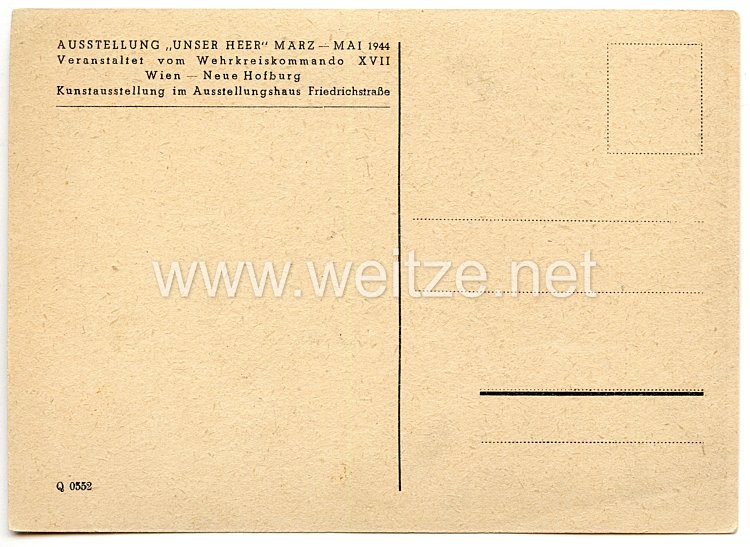 III. Reich - farbige Propaganda-Postkarte - " Ausstellung ' Unser Heer ' - Wien 1944 " Bild 2