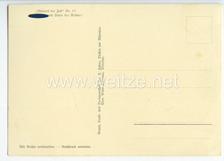 III. Reich - Propaganda-Postkarte - " Adolf Hitler - Der Führer und Vater des Volkes ! " Bild 2