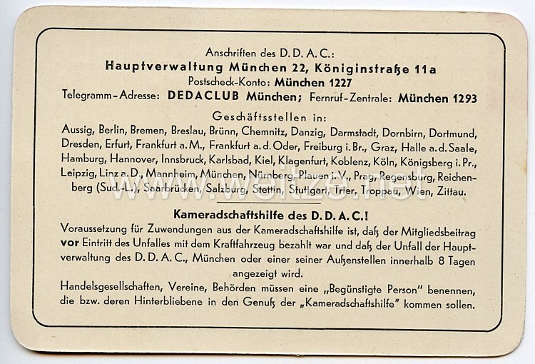 Der Deutsche Automobil-Club e.V. ( DDAC ) - Mitgliedskarte 1939/40 Bild 2