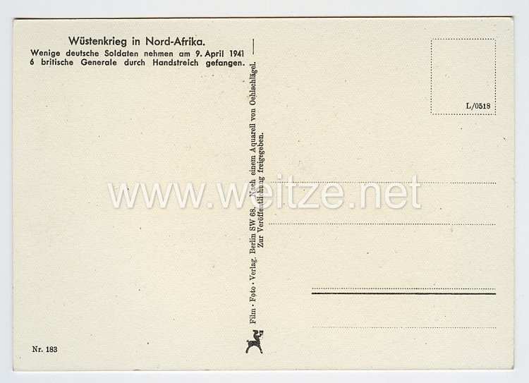 Wehrmacht - farbige Propaganda-Postkarte - "Wüstenkrieg in Nord-Afrika" Bild 2