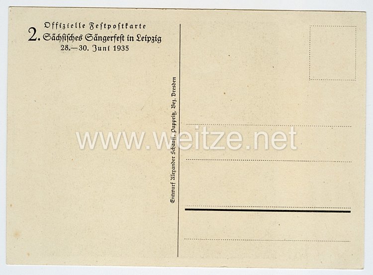 III. Reich - farbige Propaganda-Werbekarte - " 2. Sächsisches Sängerfest in Leipzig 28.-30. Juni 1935 " Bild 2