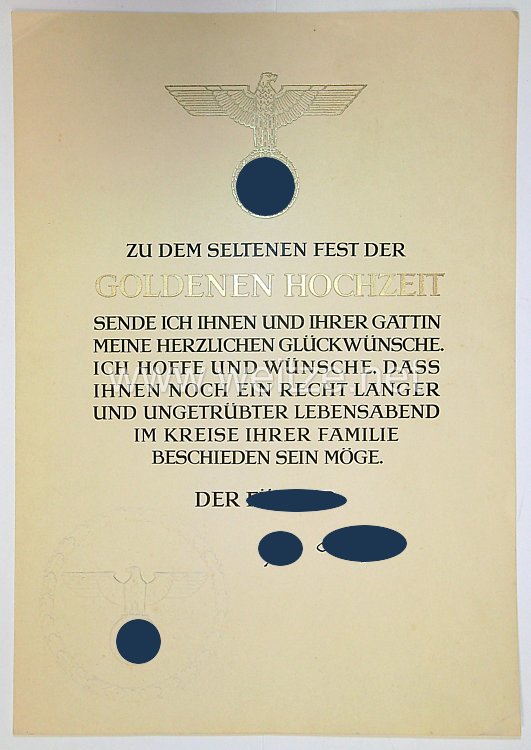 III. Reich - Dokumentengruppe zur " Goldenen Hochzeit " eines Ehepaares aus Osterholz-Scharmbeck Bild 2