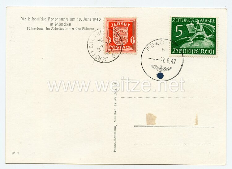III. Reich - Propaganda-Postkarte - " Die historische Begegnung am 18.6.1940 in München - Führerbau : Im Arbeitszimmer des Führers " ( Mussolini / Hitler ) Bild 2