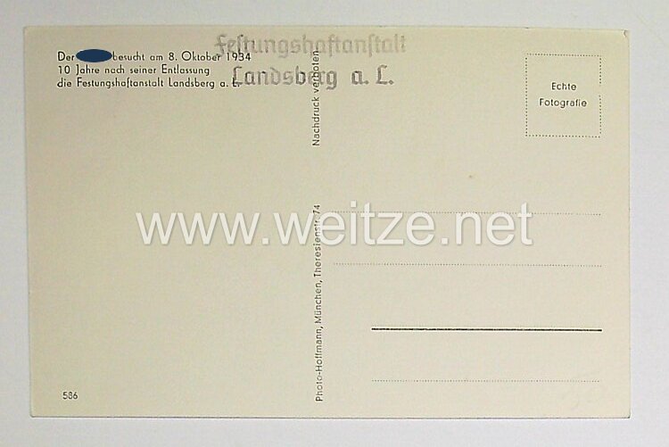 III. Reich - Propaganda-Postkarte - " Der Führer besucht am 8. Oktober 1934 10 Jahre nach seiner Entlassung die Festungshaftanstalt Landsberg a.L. " Bild 2