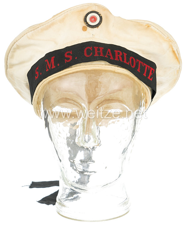 Kaiserliche Marine Weiße Tellermütze für den Schiffsjungen "Brestel" an Bord der S.M.S. Charlotte Bild 2