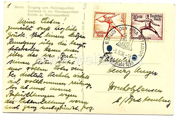 III. Reich - Propaganda-Postkarte - " Berlin, Eingang zum Reichssportfeld " Bild 2