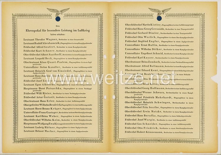 Ehrenliste der Deutschen Luftwaffe - Ausgabe vom 21.September 1942 Verleihungen Ehrenpokal Bild 2