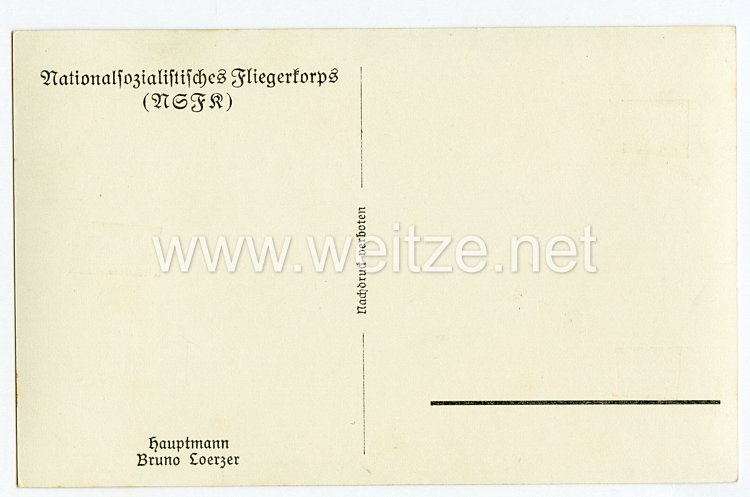 III. Reich - Propaganda-Postkarte - " Nationalsozialistisches Fliegerkorps (NSFK) Hauptmann Bruno Loerzer " Bild 2