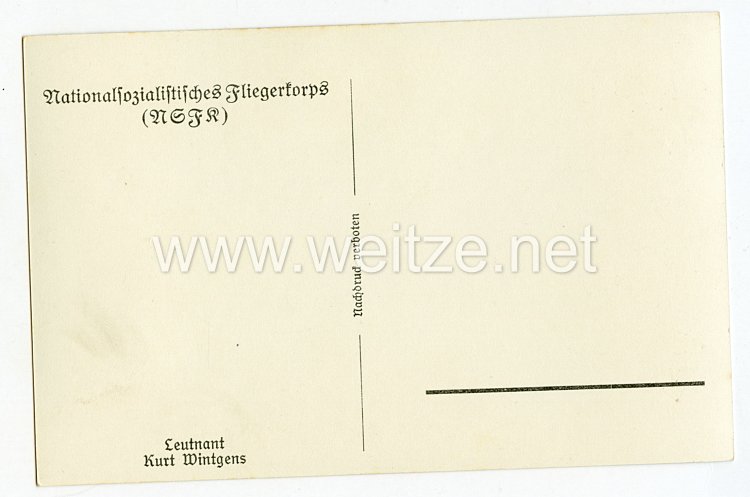 III. Reich - Propaganda-Postkarte - " Nationalsozialistisches Fliegerkorps (NSFK) Leutnant Kurt Wintgens " Bild 2