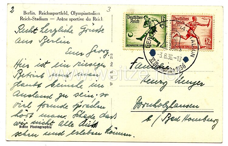 III. Reich - Propaganda-Postkarte - " Berlin, Reichssportfeld Olympiastadion " Bild 2