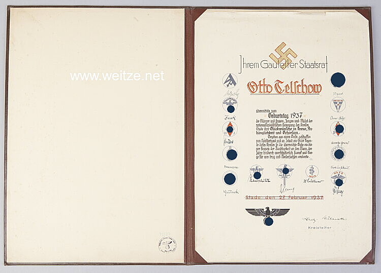 III. Reich - Dokumente aus dem persönlichen Besitz des Gauleiters von Ost-Hannover Otto Telschow Bild 2