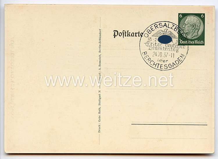 III. Reich - Propaganda-Postkarte - " Erster Deutscher Beamtentag 18.-24. Oktober 1937 " Bild 2