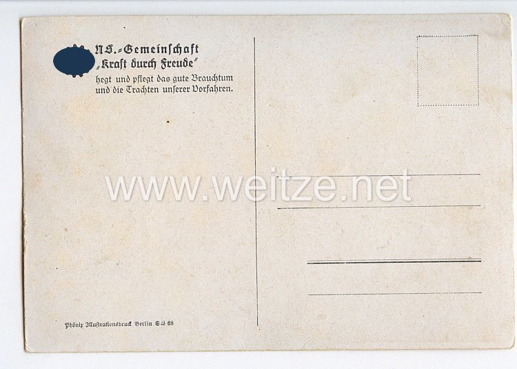 III. Reich - farbige Propaganda-Postkarte - " Schlesien - Kraft durch Freude " Bild 2