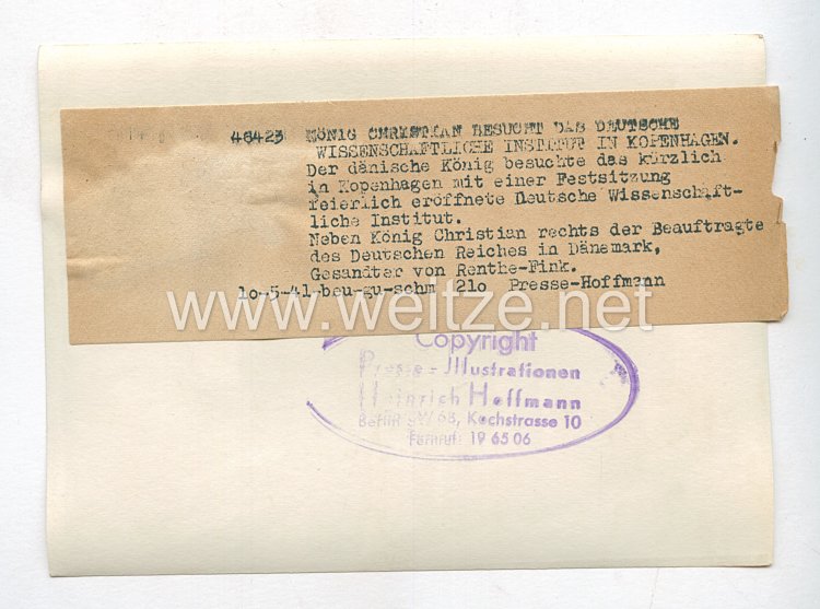 3. Reich Pressefoto: König Christian besucht das deutsche wissenschaftliche Institut in Kopenhagen 10.5.1941 Bild 2