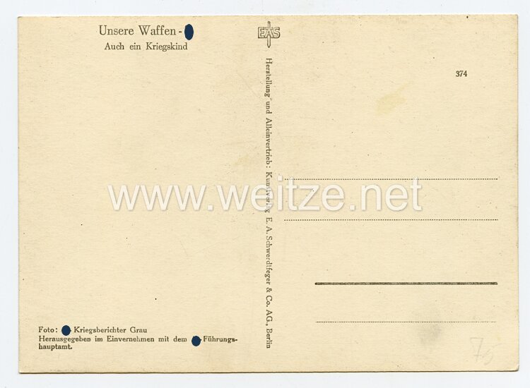 Waffen-SS - Propaganda-Postkarte - " Unsere Waffen-SS " - Auch ein Kriegskind Bild 2