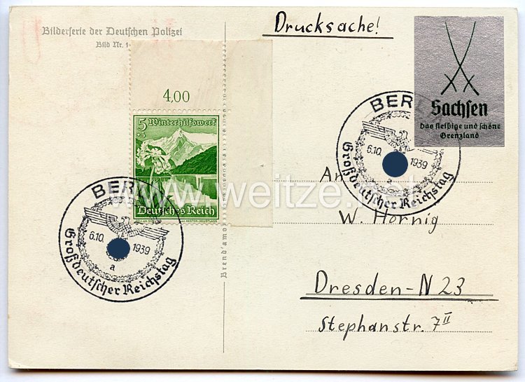 III. Reich - farbige Propaganda-Postkarte - " Standarte der Ordnungspolizei ( Deutschland erwache ) " Bild 2