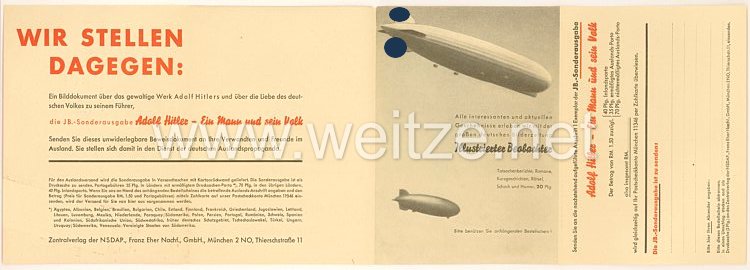 III. Reich - Zentralverlag der NSDAP - Bestellschein für die Zeitschriften Illustrierter Beobachter und Die Brennessel Bild 2