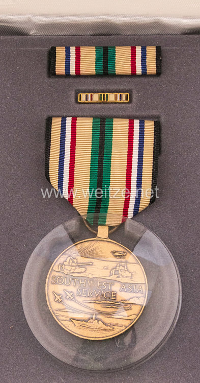 USA - South West Asia Service Medal in Case with Lapel Pin and Ribbon Bar    Bild 2