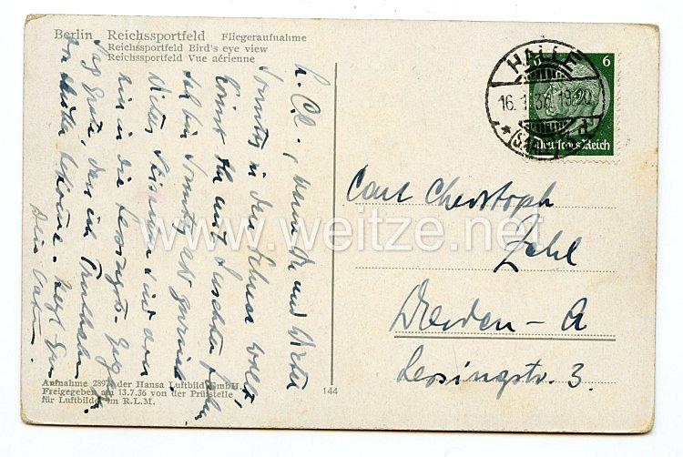 III. Reich - Propaganda-Postkarte - " Berlin Reichssportfeld " Bild 2