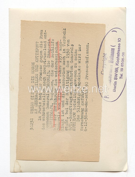 3. Reich Pressefoto: Weiss sie um die Morde an General Miller und Kutiepow? 6.12.1938 Bild 2