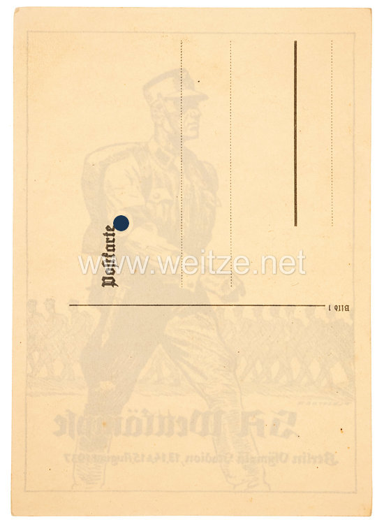III. Reich - Propaganda-Postkarte - " SA-Wettkämpfe Berlin Olympia Stadion 13.-15.8.1937 " Bild 2
