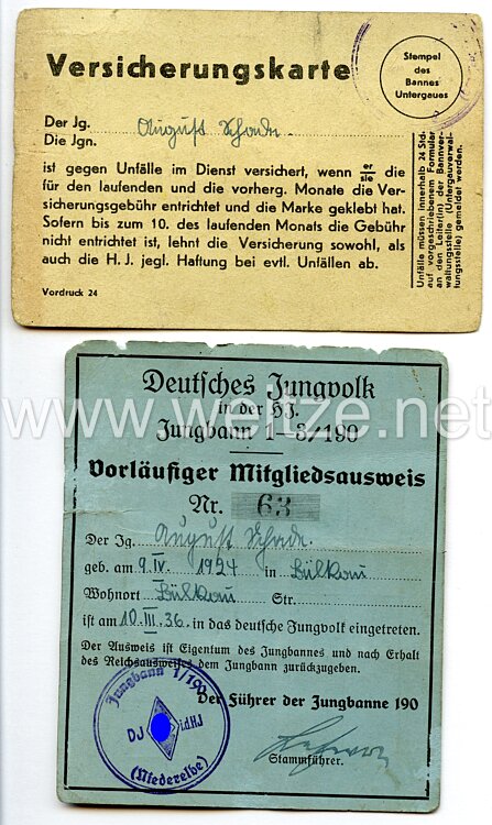 DJ / HJ - Dokumentengruppe für einen Jungen des Jahrgangs 1924 aus Bülkau Bild 2